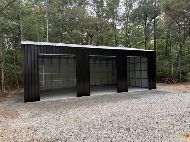 30' wide, 45' long, 14' tall metal garage with vertical metal roof and vertical metal siding and a 12' x 25' x 10' lean to